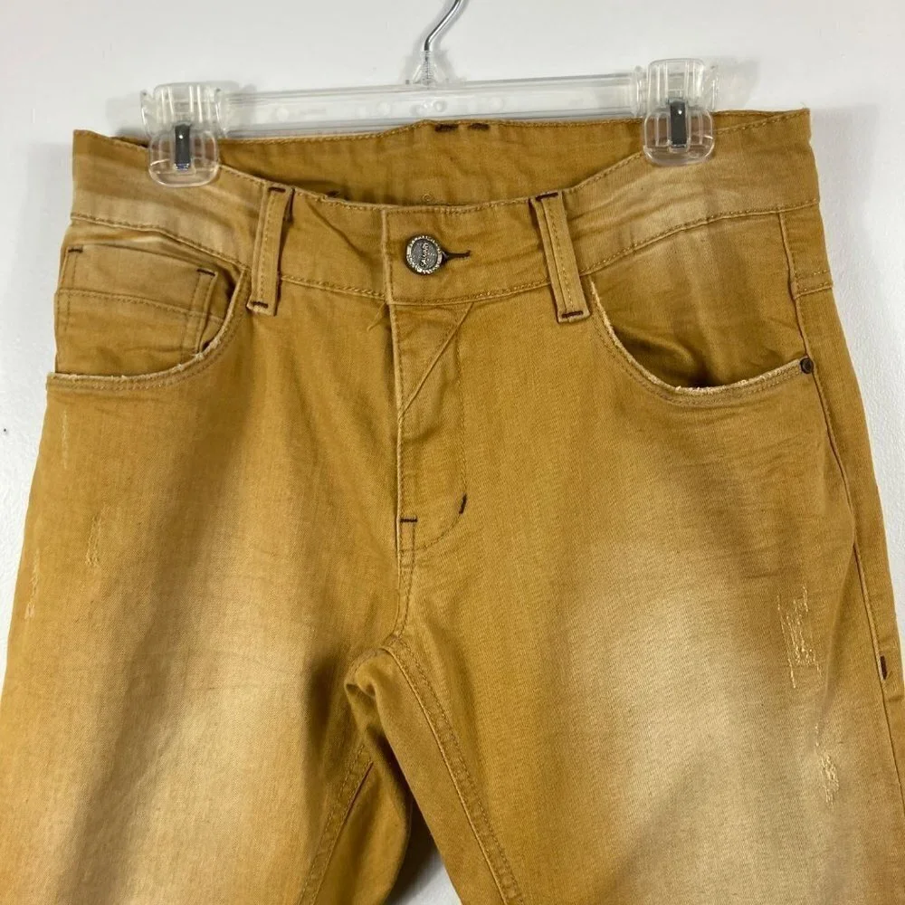 Mens Brazilian Sawary Denim Distressed Slim‎ Jeans Gold 33
